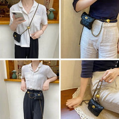 Women Chain Fanny Pack Leather Waist Bag Chest Pack Female Belt Bags