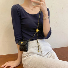 Women Chain Fanny Pack Leather Waist Bag Chest Pack Female Belt Bags