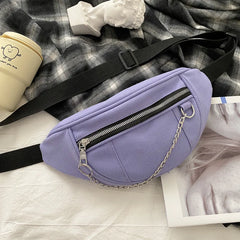 Women Chain Waist Bag Canvas Fanny Pack Money Phone Chest Bag
