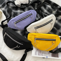 Women Chain Waist Bag Ladies Canvas Fanny Pack Travel Money Phone