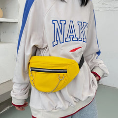 Women Chain Waist Bag Canvas Fanny Pack Money Phone Chest Bag