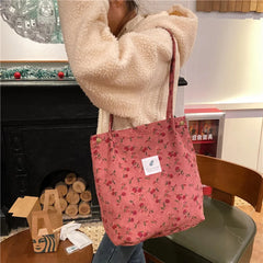 Corduroy Shoulder Bag Large Tote Handbag