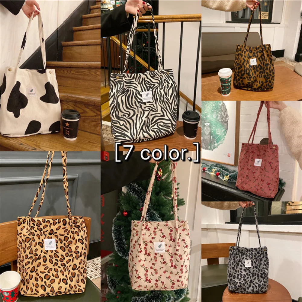 Corduroy Shoulder Bag Large Tote Handbag