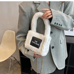 Soft Lambswool Shoulder Tote Bag Fluffy Letters Crossbody Bucket