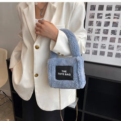 Soft Lambswool Shoulder Tote Bag Fluffy Letters Crossbody Bucket