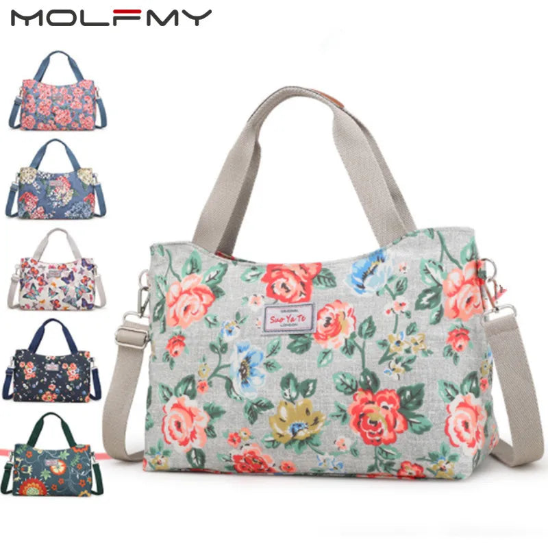 Waterproof Nylon Floral Handbag Women Messenger Bag