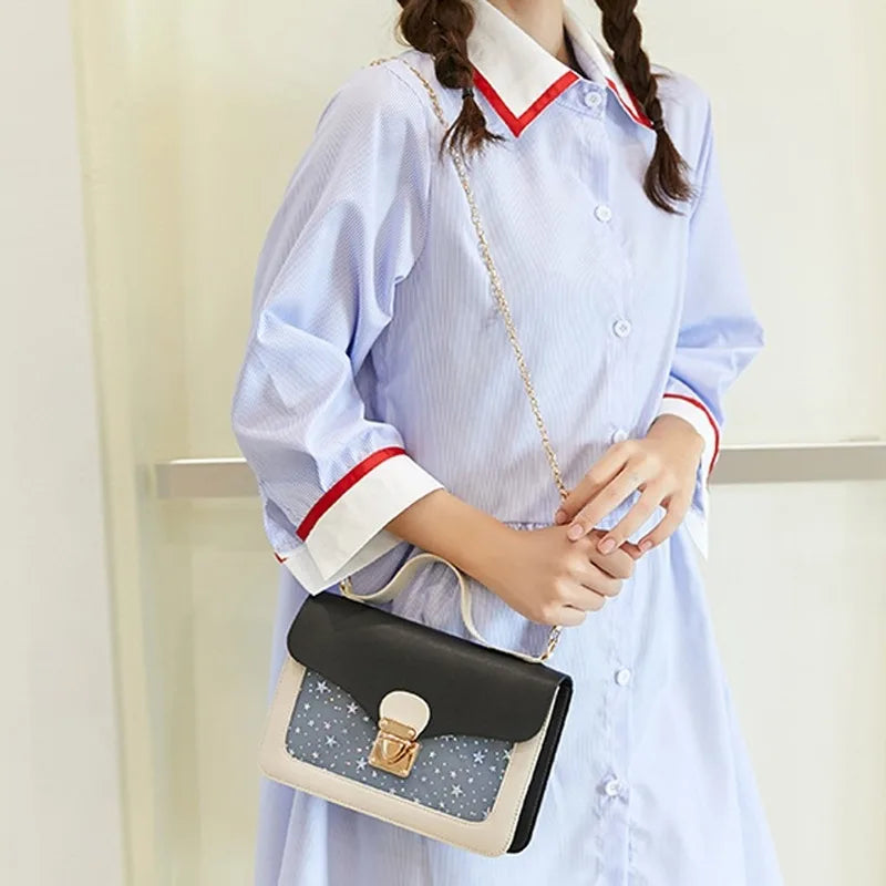 Mini Square Shoulder Bag Star Sequin Messenger Clutch Wallet Pink