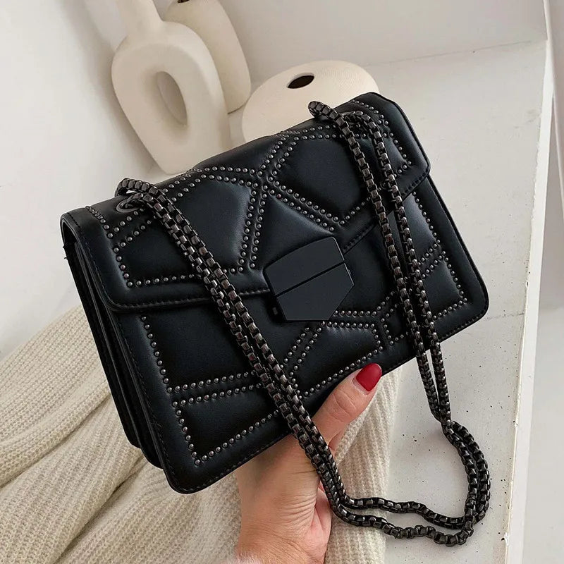Women PU Leather Rivet Chain Shoulder Bag Handbags Female Crossbody Messenger Ba