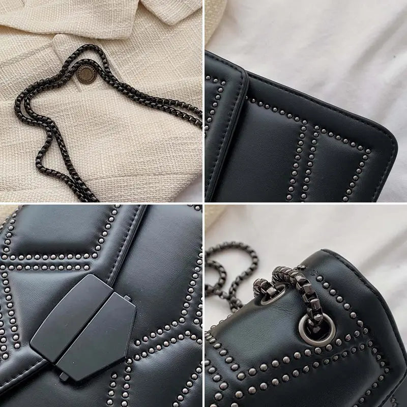 Women PU Leather Rivet Chain Shoulder Bag Handbags Female Crossbody Messenger Ba