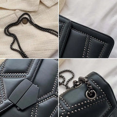Women PU Leather Rivet Chain Shoulder Bag Handbags Female Crossbody Messenger Ba