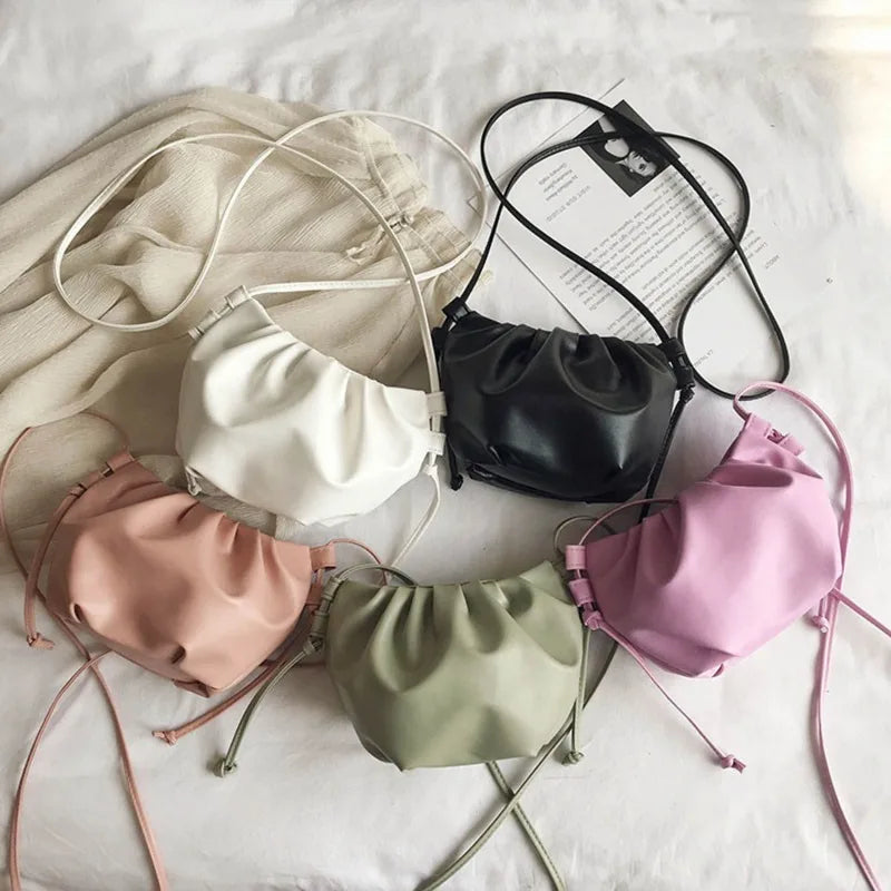 Small Leather Crossbody Bag Female Ladies Messenger Bag Mini Zipper Cloud Bag