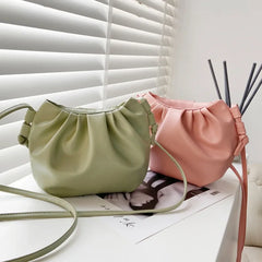 Small Leather Crossbody Bag Female Ladies Messenger Bag Mini Zipper Cloud Bag