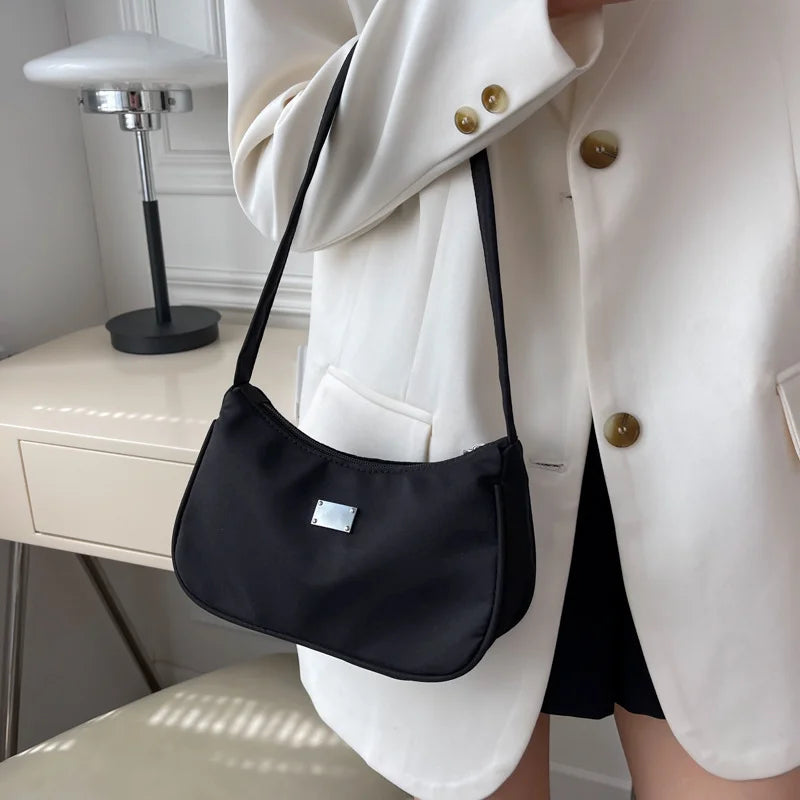 Women Shoulder Bag Mini Crescent Messenger Handbag Nylon Retro Ladies