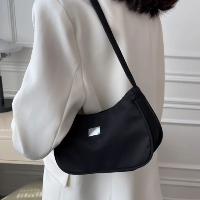 Women Shoulder Bag Mini Crescent Messenger Handbag Nylon Retro Ladies