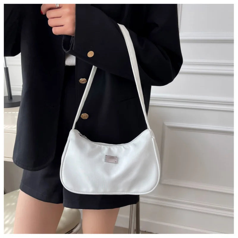 Women Shoulder Bag Mini Crescent Messenger Handbag Nylon Retro Ladies