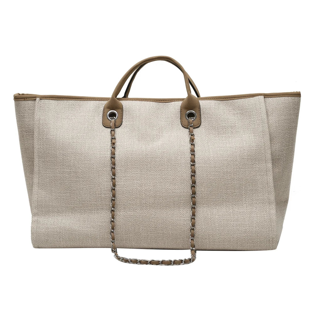 Canvas Large Tote Bag Chains Shoulder Bags Women Handbag Shopping Bag