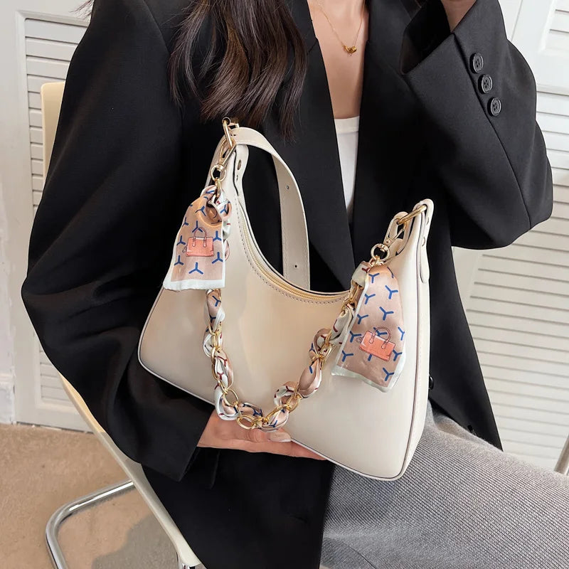 Women's Chain Silk Scarf Shoulder Bag