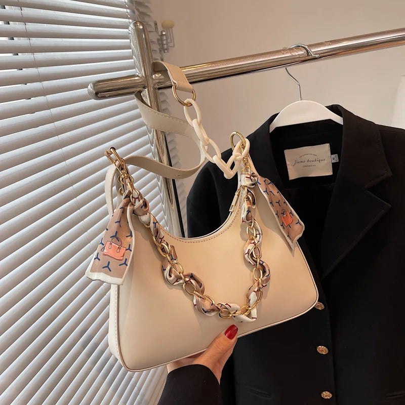 Women's Chain Silk Scarf Shoulder Bag