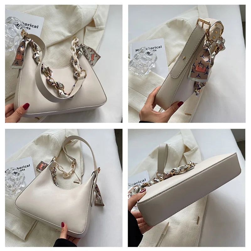 Women's Chain Silk Scarf Shoulder Bag