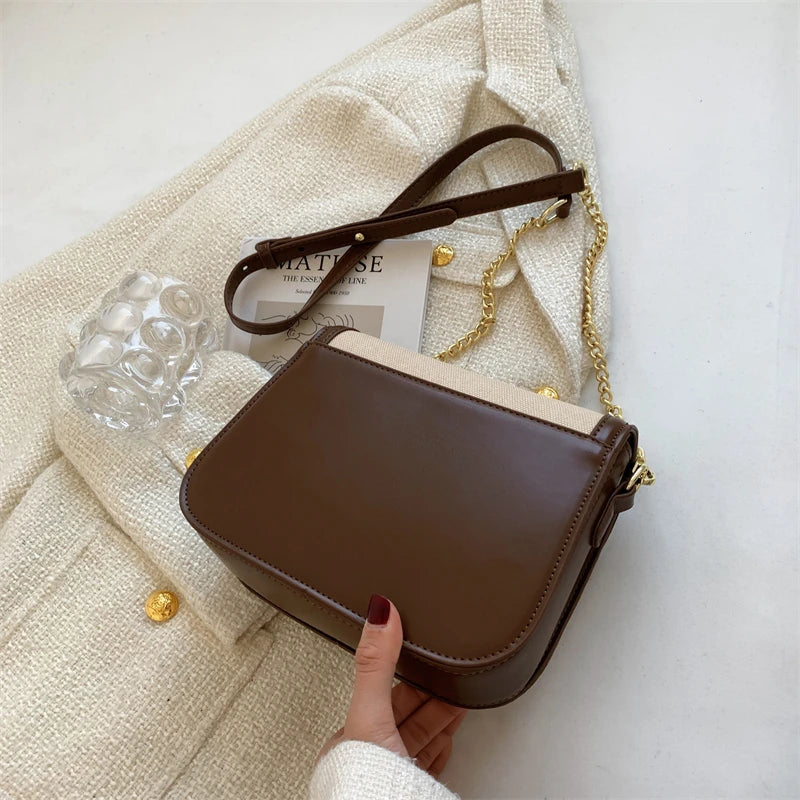 Women's Chains Shoulder Bag PU Leather Clutch Handbag Crossbody Bag