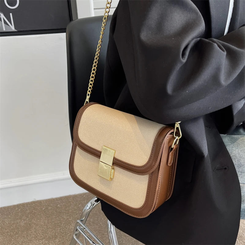 Women's Chains Shoulder Bag PU Leather Clutch Handbag Crossbody Bag