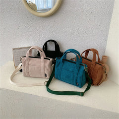 Women's Mini Corduroy Shoulder Bag Canvas Handbag Zipper Totes