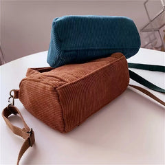 Women's Mini Corduroy Shoulder Bag Canvas Handbag Zipper Totes