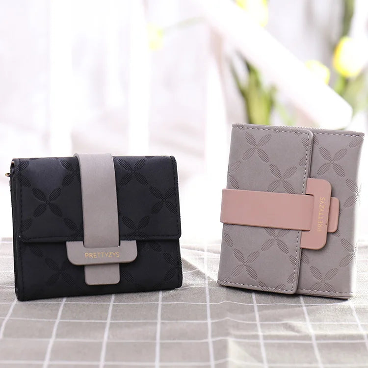 PU Plaid Buckle Women's Short Wallet