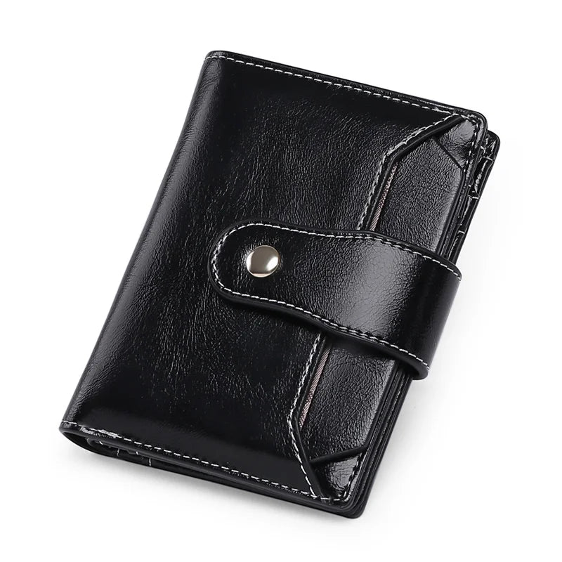 Women's Short Zipper Wallet with Buckle, PU Card Bag
