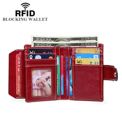 Women's Short Zipper Wallet with Buckle, PU Card Bag