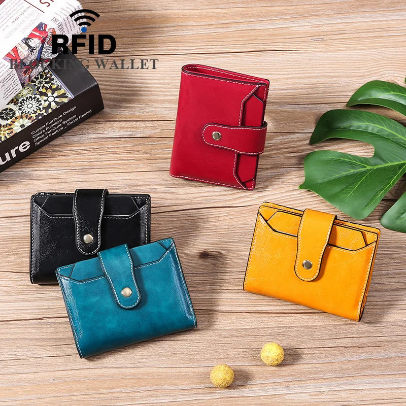Women's Short Zipper Wallet with Buckle, PU Card Bag