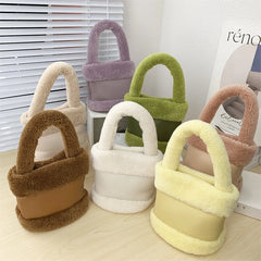 Plush Women's Bucket Bag Retro Handbag Autumn/Winter