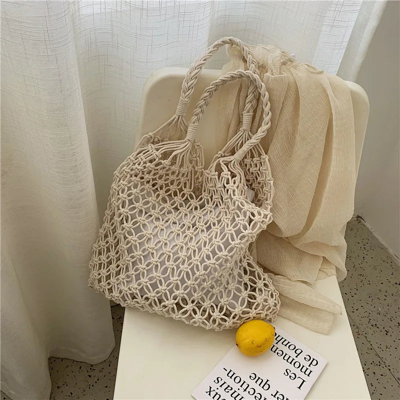 Hollow Out Woven Bag with Cotton Lining for Beach FHC057
