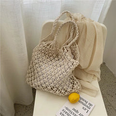 Hollow Out Woven Bag with Cotton Lining for Beach FHC057