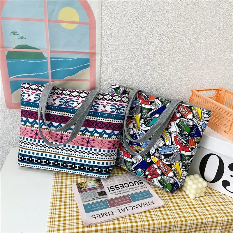 Literature and Art Printed Handbag Large Capacity Women's Bag