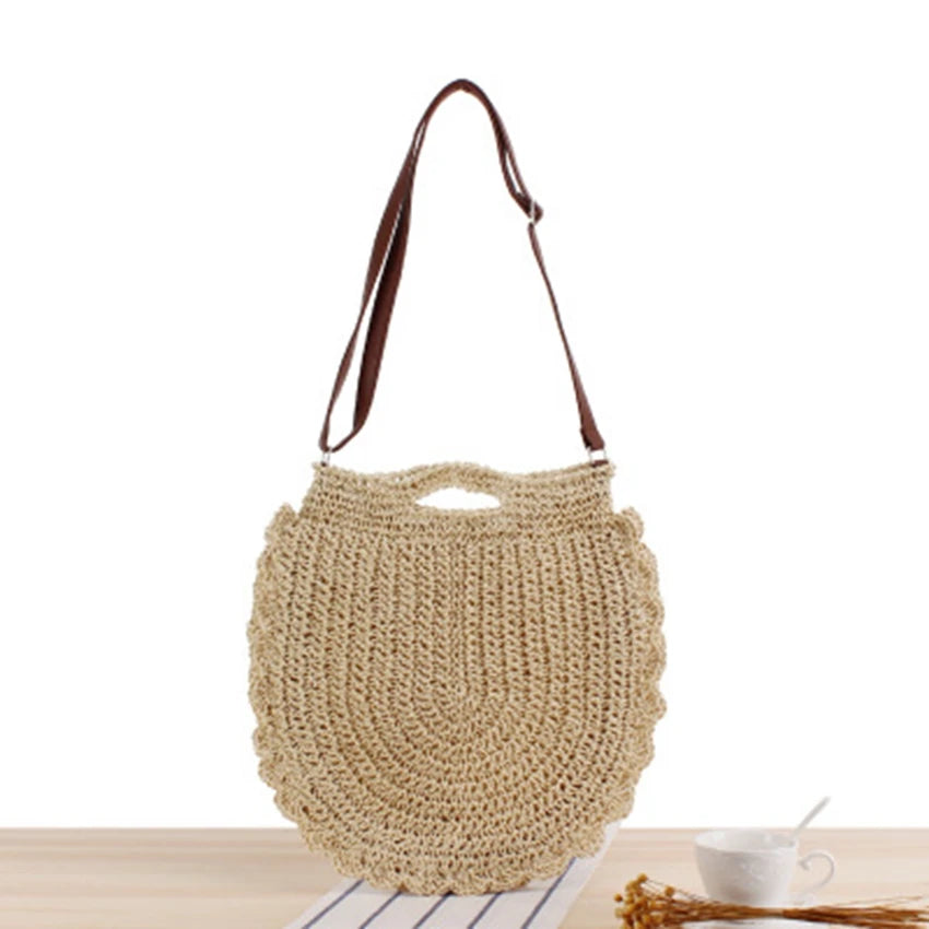 Sweet Uncle Beach Straw Bag, Crossbody Single Shoulder Dual-Use Hand-Woven Bag