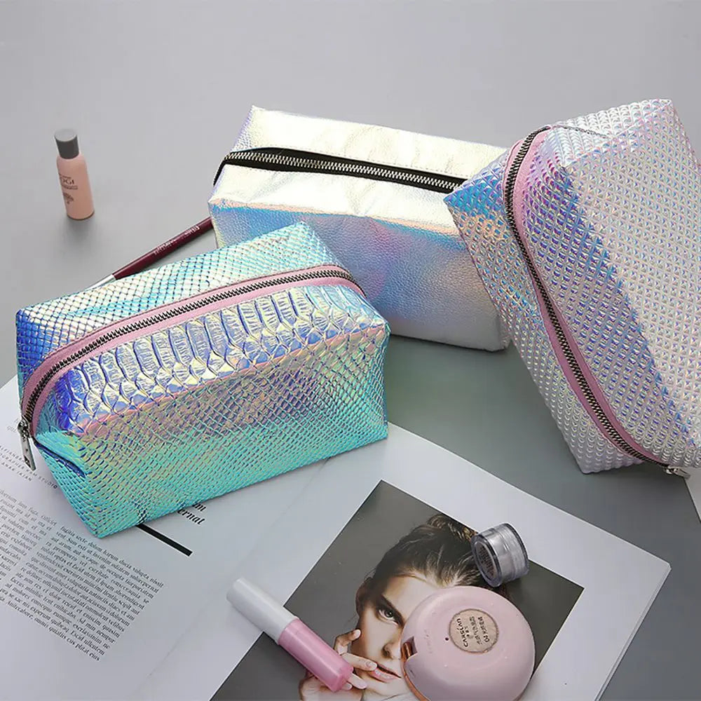 Fish Scale Pattern Laser PU Cosmetic Bag Makeup Storage Travel Bag