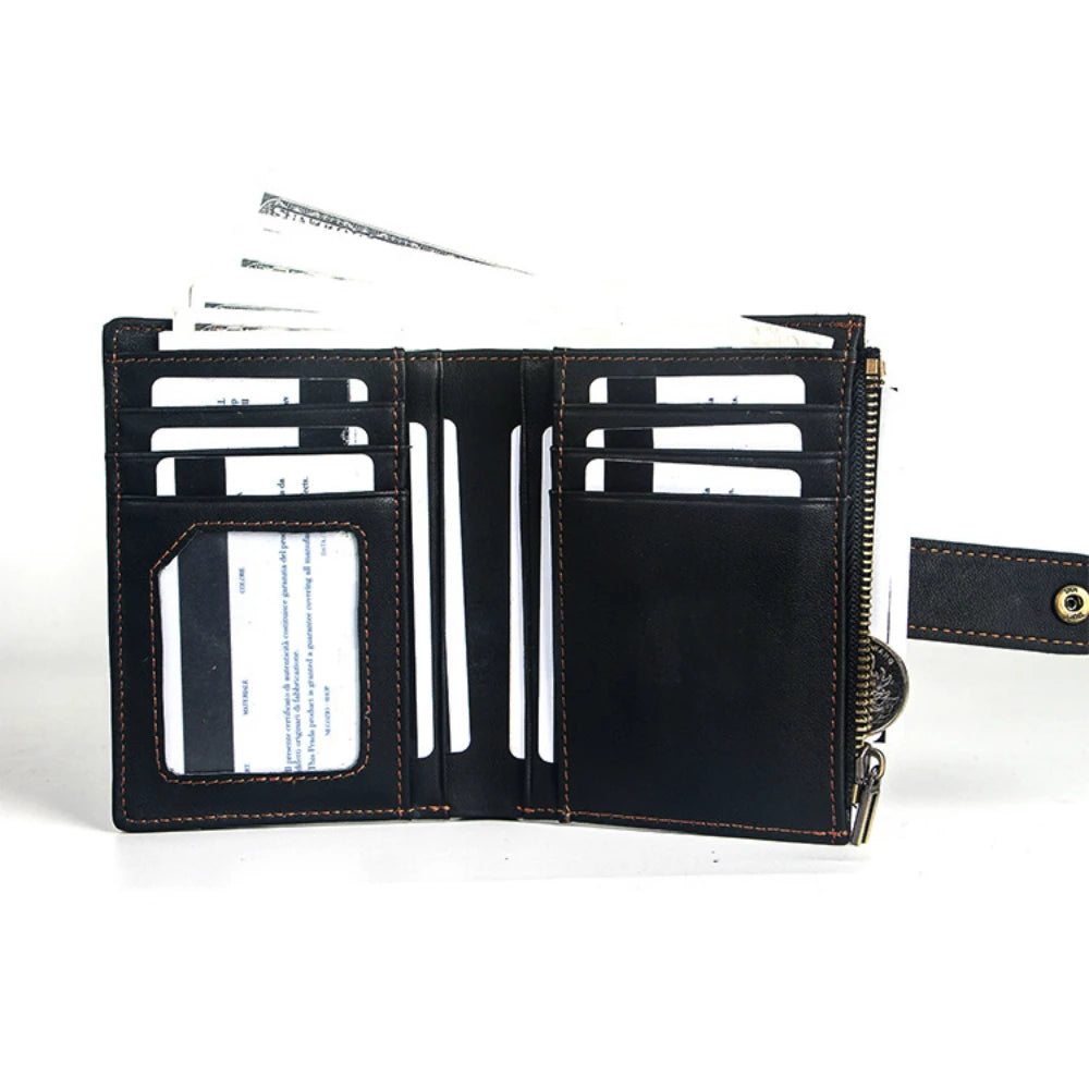 RFID Leather Men's Wallet Vintage Short Zipper Purse