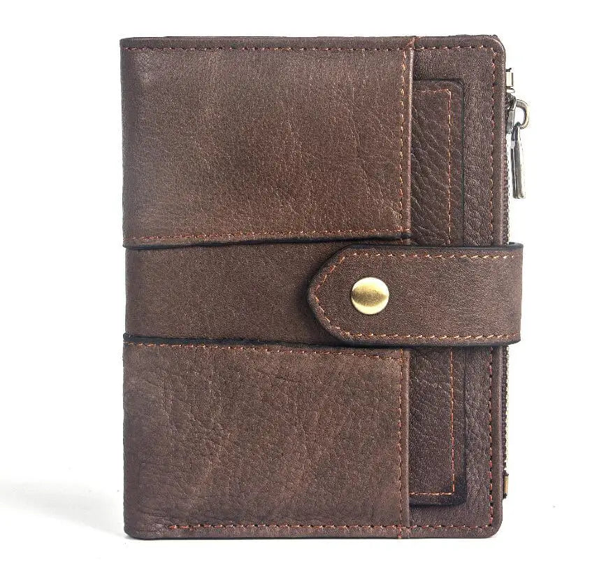 RFID Leather Men's Wallet Vintage Short Zipper Purse