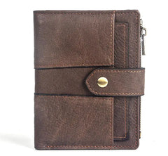 RFID Leather Men's Wallet Vintage Short Zipper Purse