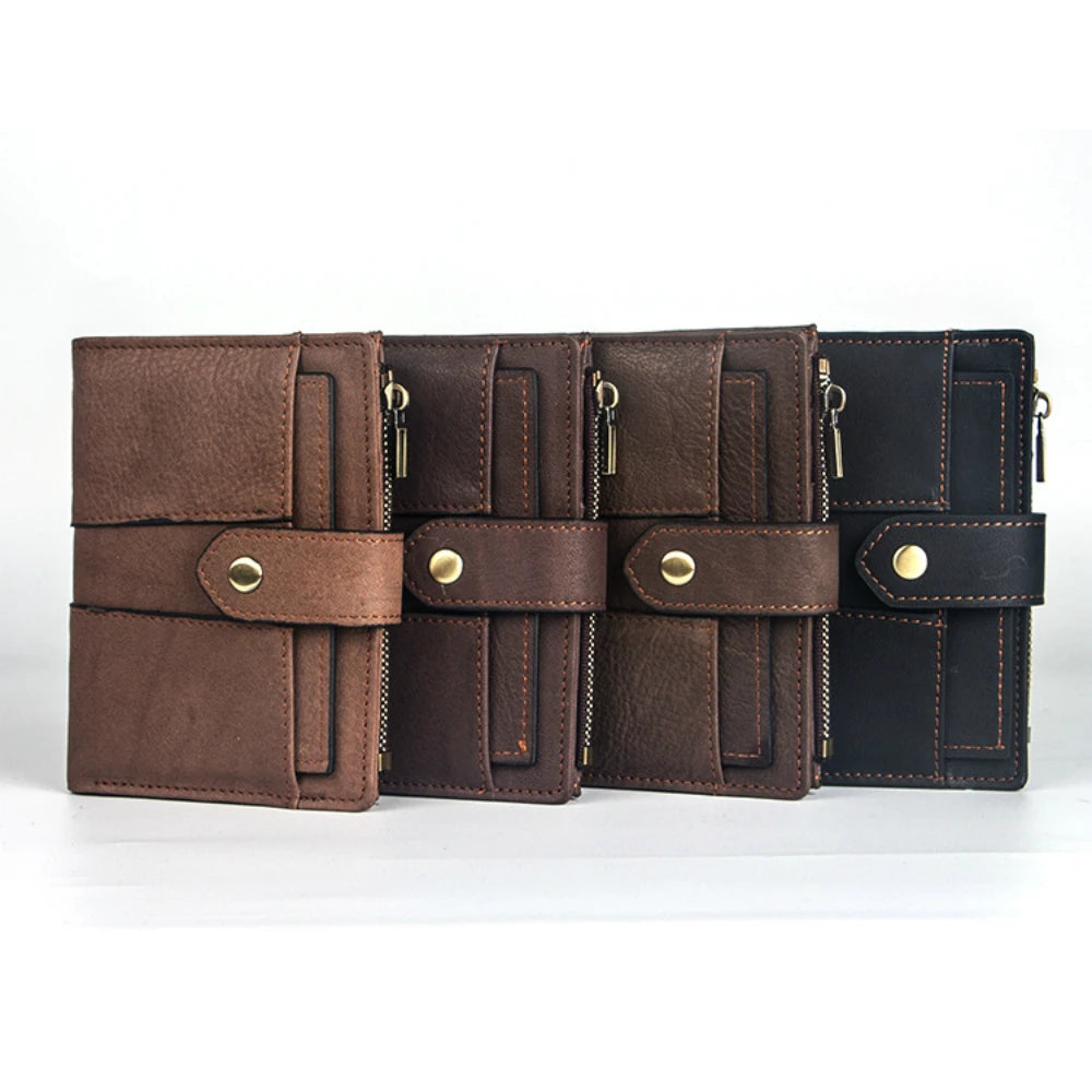 RFID Leather Men's Wallet Vintage Short Zipper Purse