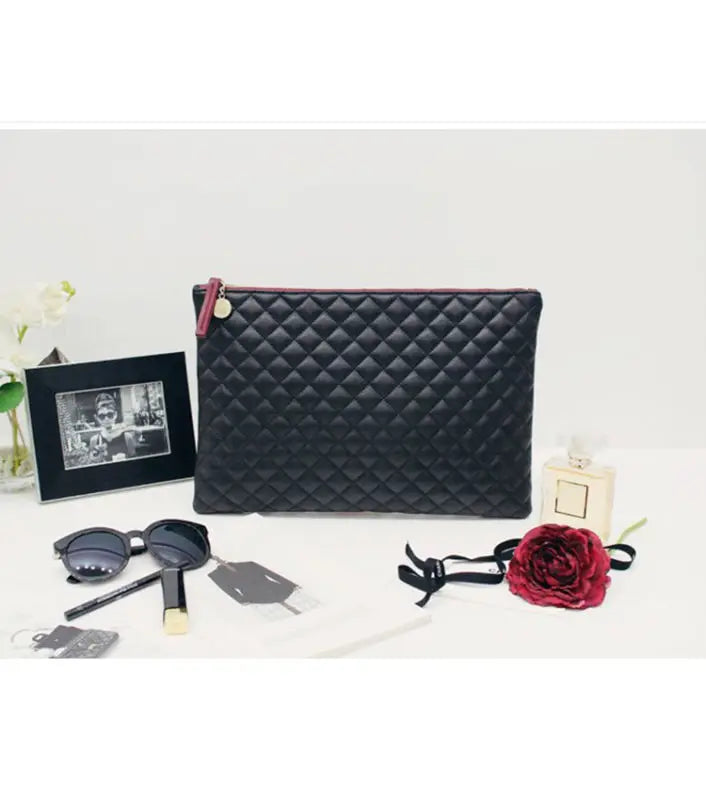 Leather Envelope Bag Wild Ling Grid Clutch Bag High-Capacity Bags