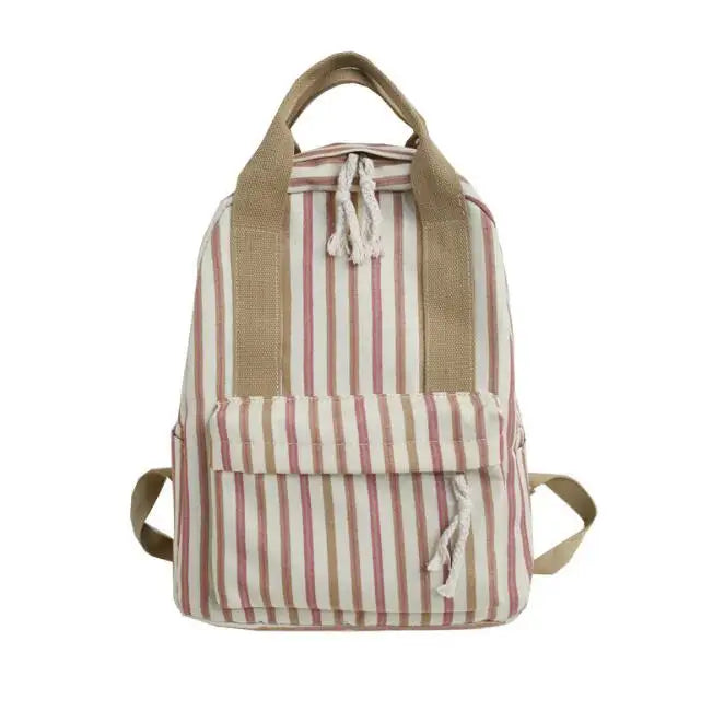 Women's Vertical Strip Schoolbag Outdoor Travel Backpack