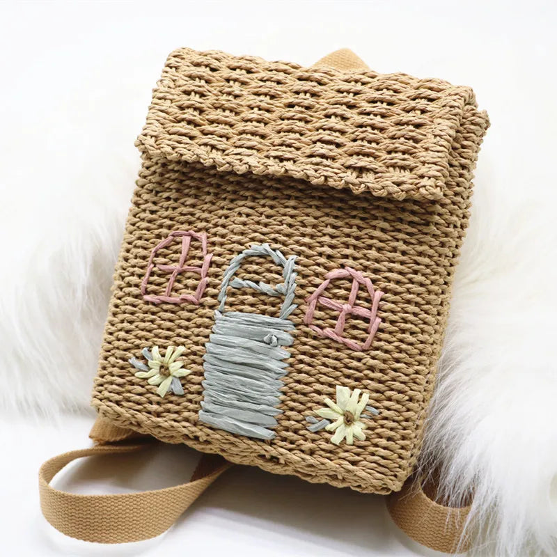 Straw Woven Double-Shoulder Bag & Backpack Combo