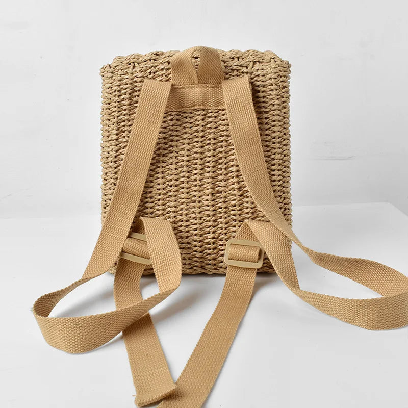 Straw Woven Double-Shoulder Bag & Backpack Combo