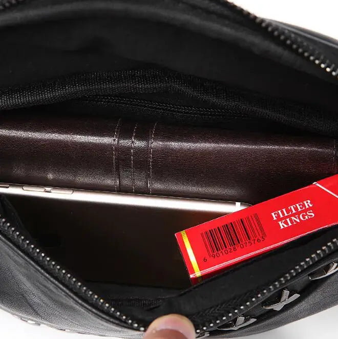 Men's Leather Belt Bag Rivet Messenger Multi-function Small Bag