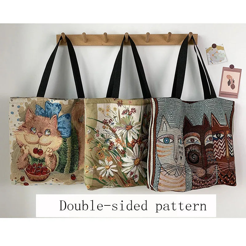 Women's Canvas Shoulder Bag Double-sided Printing Large Capacity Mother Bag