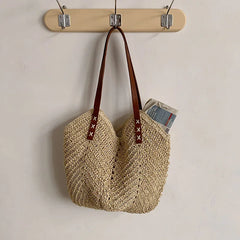 Women's Holiday Hollow Straw Woven Shoulder Bag Large Capacity Casual Beach Tote