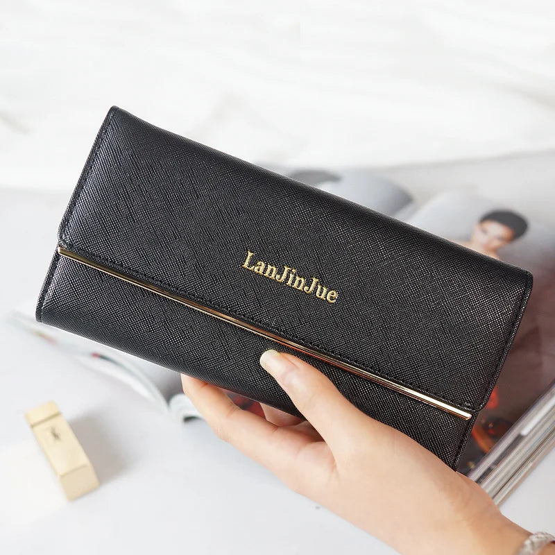 Women's Long Card Letter Buckle Handbag Three Fold Wallet