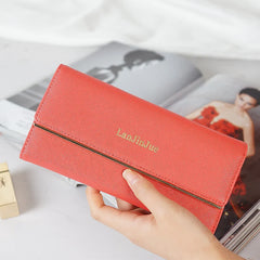 Women's Long Card Letter Buckle Handbag Three Fold Wallet